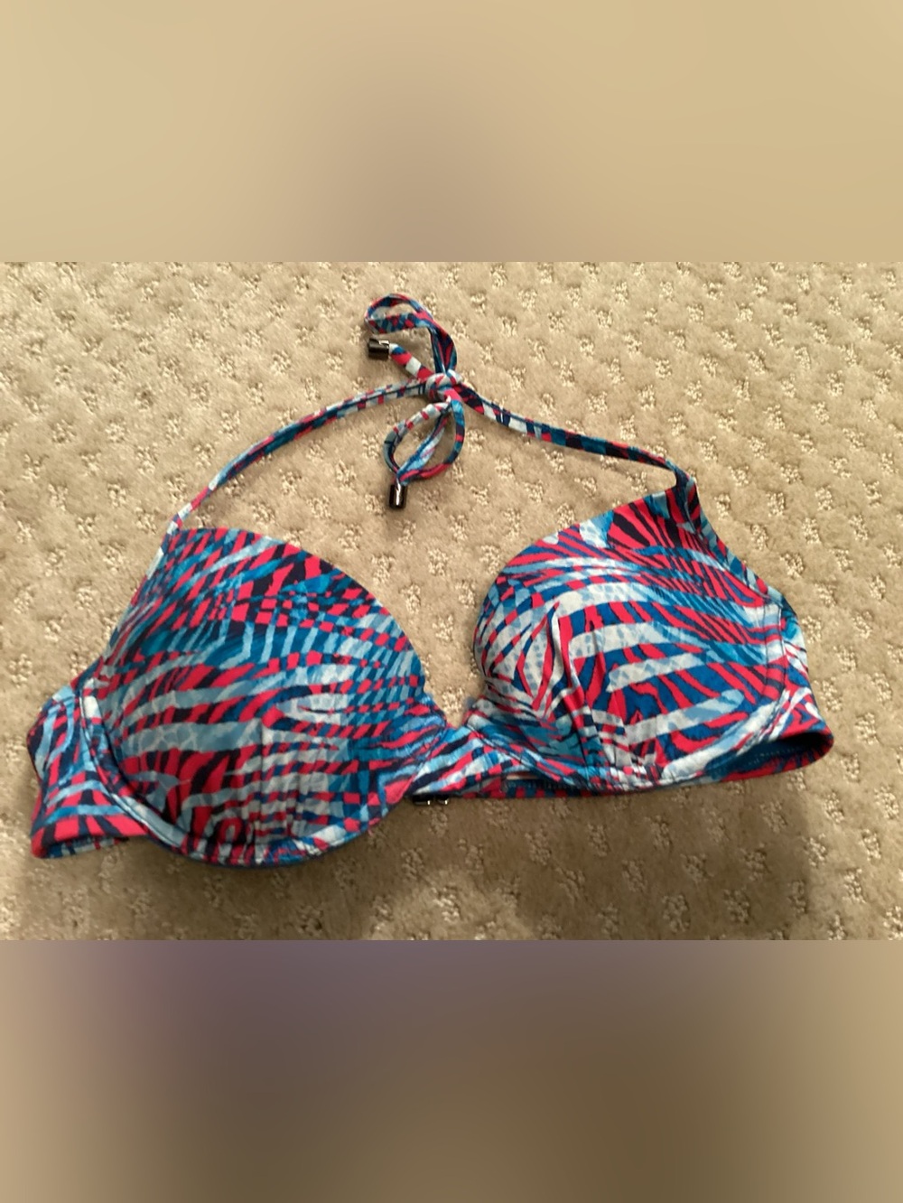 Victoria's Secret Blue & Pink Printed Halter Bikini Top